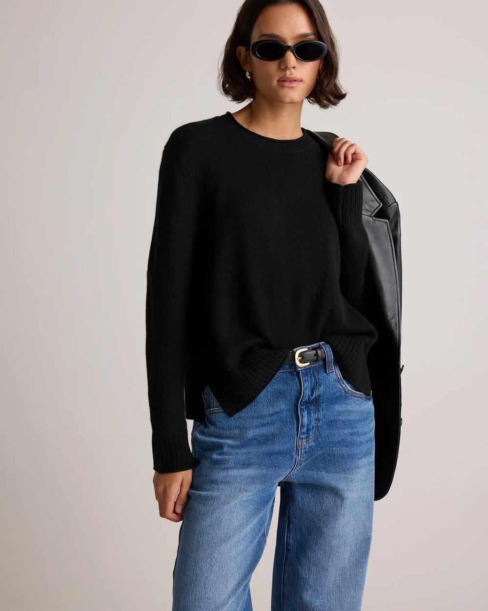 Quince Mongolian 100% Cashmere Boxy Crewneck Black Sweater Sz XL